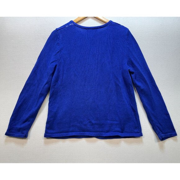 Christopher & Banks Women Cardigan Sweater Medium Blue Snowman Holiday Button Up - Picture 8 of 10